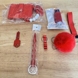 7 Piece Keychain Protective Set For Women With Wristlet Card Holder, Defense Set